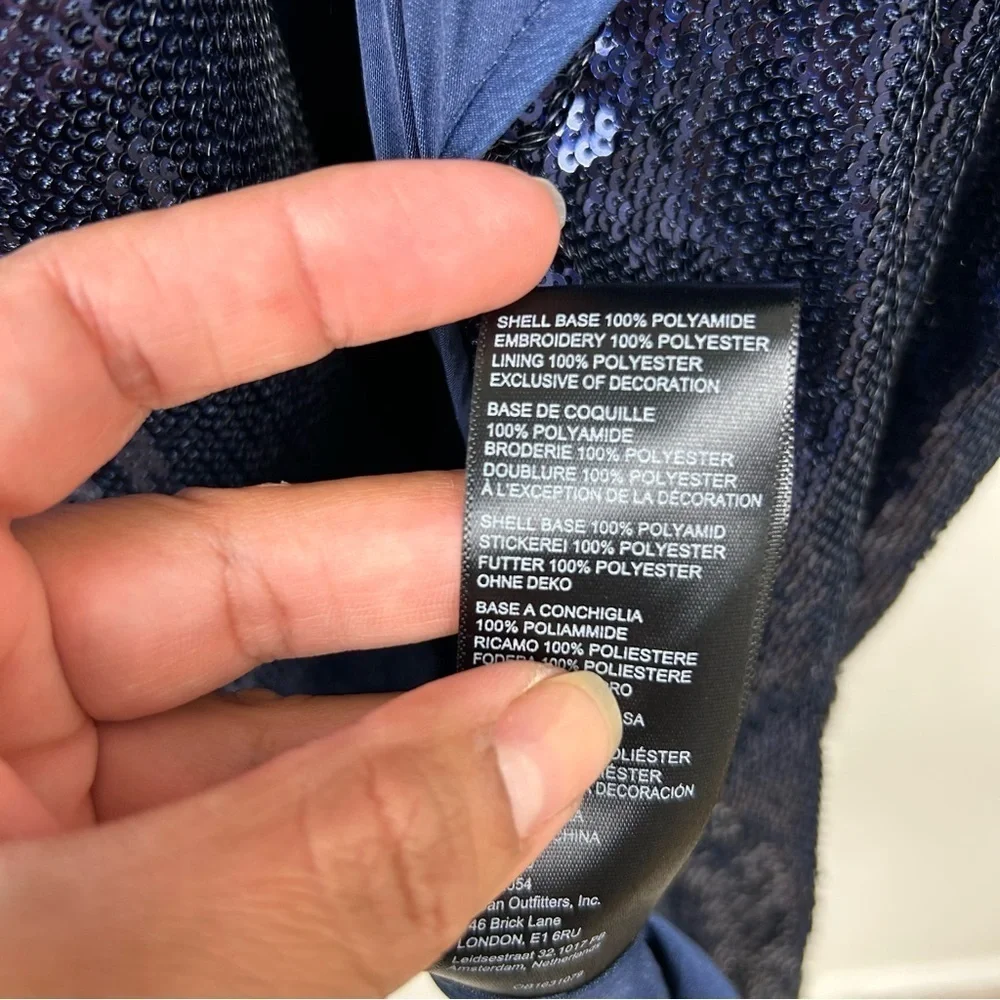 by Anthropologie Twist-Front Sequin Dress Navy Blue size: 8P - Picture 14 of 16